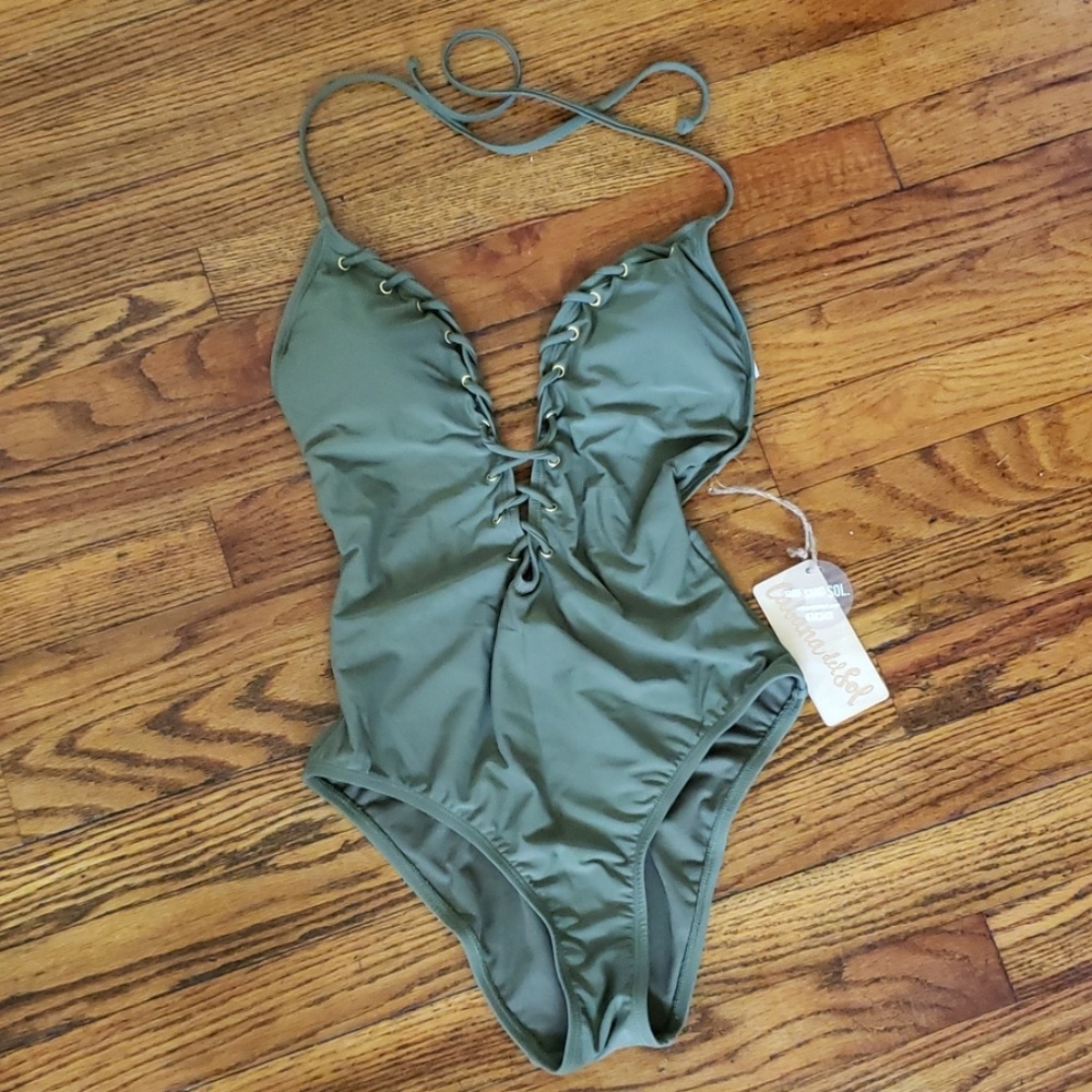 One Piece swimsuit lace-up